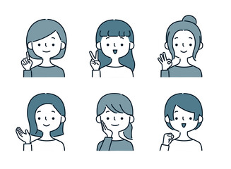 笑顔の女性のポジティブなポーズセット