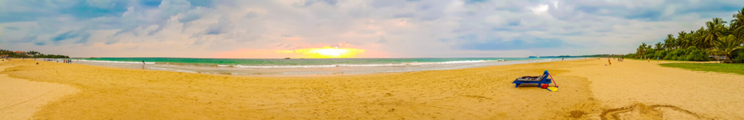 Beautiful colorful sunset landscape panorama from Bentota Beach Sri Lanka.