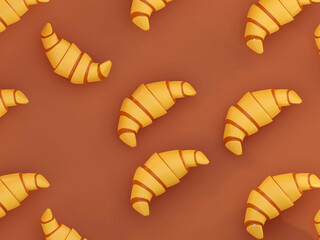 Delicious, fresh croissants on  background. Croissants isolated. French breakfast 3d rendering