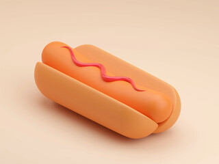 Hot dog grill with mustard isolated on  background 3d rendering