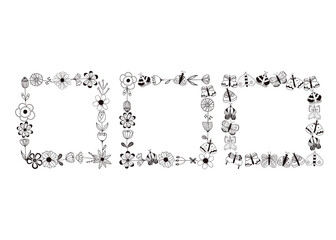 Vector set of frames with hand-drawn butterflies and flowers, isolated on white background. Romantic frames, template  for wedding invitations, decor, greeting card, labels, badges, tags or stamps.