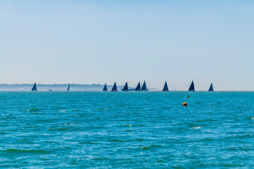 A view of boats in the Solent at Lee on Solent, UK in early summer