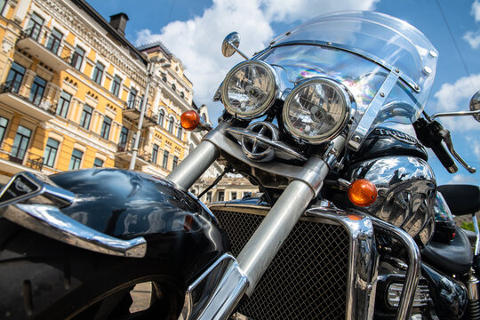 Nice Harley Davidson bike close up at Crazy Hohols MFC opening season in Ukraine Kiev may 2021