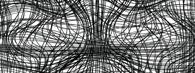 Black chaotic lines background. Hand drawn lines. Tangled chaotic pattern. Vector illustration.