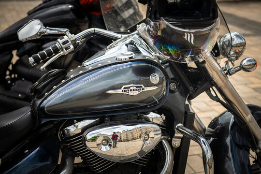 Nice Harley Davidson bike close up at Crazy Hohols MFC opening season in Ukraine Kiev may 2021