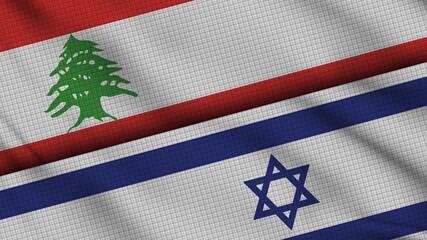 Lebanon and Israel Flags Together, Wavy Fabric, Breaking News, Political Diplomacy Crisis Concept, 3D Illustration