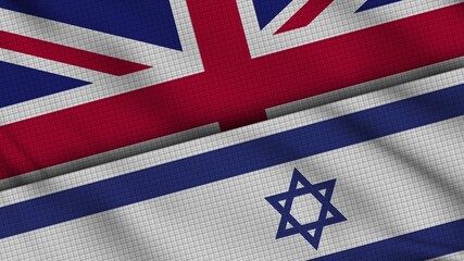 United Kingdom and Israel Flags Together, Wavy Fabric, Breaking News, Political Diplomacy Crisis Concept, 3D Illustration