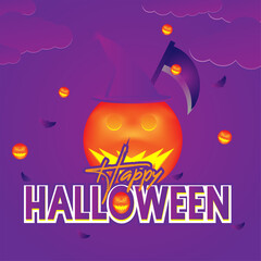 Happy Halloween illustration vector design with spooky pumpkin and sickle characters, good for use as backgrounds, posters, greetings, and other Halloween themed designs.