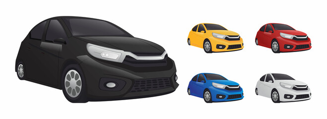 set of car illustration cartoons with different colors