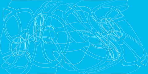 Creative colorful minimalist contemporary art illustration, wall decoration, postcards, album, brochure cover design. Playful composition of abstract shapes and curves. Blue and white colored print.