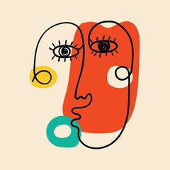 Set of hand drawn face, shapes and doodle objects. Abstract contemporary modern vector illustration.