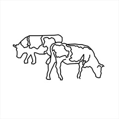 Vector design sketch of two cows eating