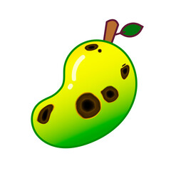 Mango fruit are damaged by Anthracnose (blight disease) or Colletotrichum Fungi. Pathogens cause to rot, black circular wound, sagged and wither. Design on white background