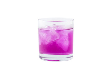 Butterfly pea juice in glass with ice cube isolated on white background with Clipping Path