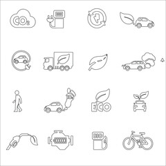 Outline Eco world flat icon collection set