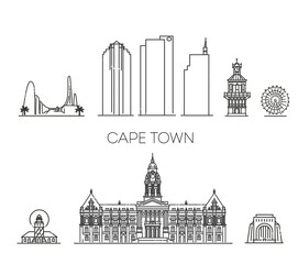 Naklejka premium Cape Town, architecture line skyline illustration. Linear vector cityscape with famous landmarks