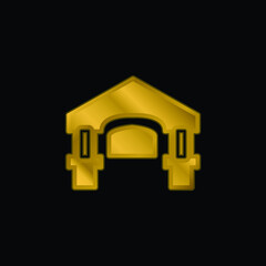 Antique Building gold plated metalic icon or logo vector