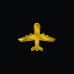 Airplane Upward gold plated metalic icon or logo vector