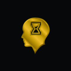 Bald Head With Hour Glass Inside gold plated metalic icon or logo vector