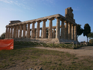 Greek Doric temple of Athena, archeological site of Paestum, Cilento National Park, Italy