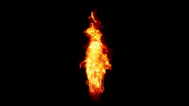 A closeup view of the Olympic torch flames starting to burn on isolated black background in 4K