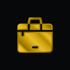 Briefcase gold plated metalic icon or logo vector