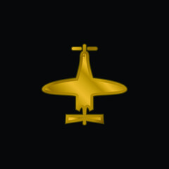 Airplane Of Small Size Top View gold plated metalic icon or logo vector