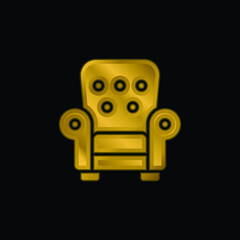 Armchair gold plated metalic icon or logo vector