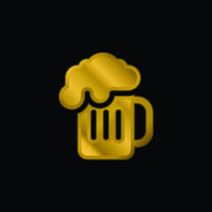 Beer gold plated metalic icon or logo vector