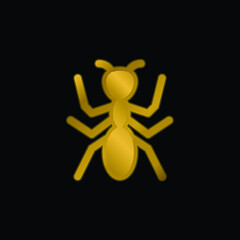 Ant gold plated metalic icon or logo vector