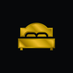 Fototapeta na wymiar Bed gold plated metalic icon or logo vector