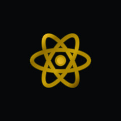 Atom gold plated metalic icon or logo vector