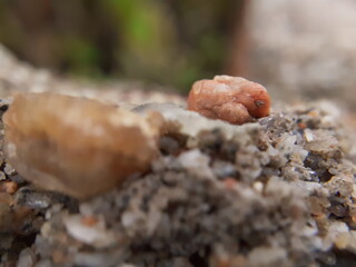 Selective focus macro image of a rock on concrete surface