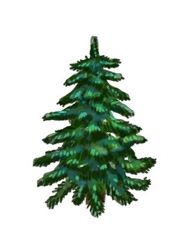 Watercolor green Christmas tree on white background.