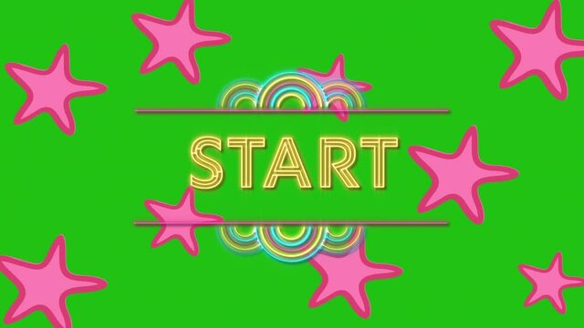Animation of start text over pink stars