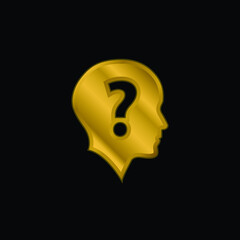 Bald Head With Question Mark gold plated metalic icon or logo vector