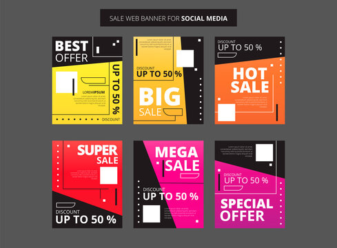Social media sale post and web banner template set.