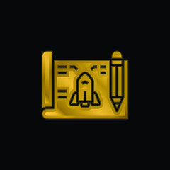 Blueprint gold plated metalic icon or logo vector