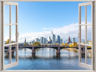 Fototapeta na wymiar Framed Frankfurt Bridge