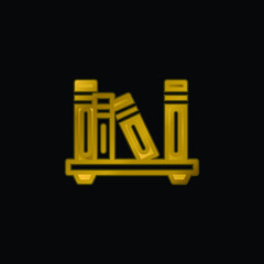 Bookshelf gold plated metalic icon or logo vector