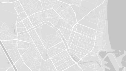 White and light grey Valencia City area vector background map, streets and water cartography illustration.