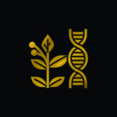 Biology gold plated metalic icon or logo vector