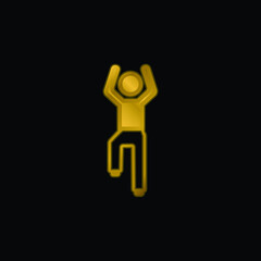 Boy Flexing Arms And One Leg gold plated metalic icon or logo vector
