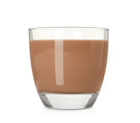 Delicious chocolate milk in glass isolated on white