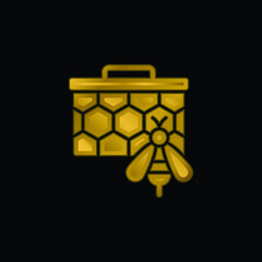 Bees gold plated metalic icon or logo vector