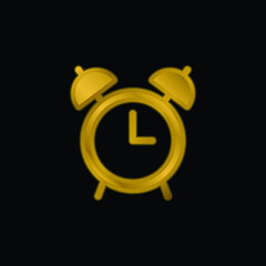 Alarm Clock gold plated metalic icon or logo vector