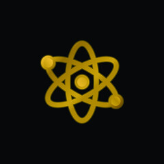 Atom gold plated metalic icon or logo vector