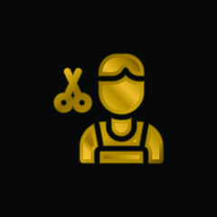 Barber gold plated metalic icon or logo vector