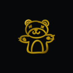 Bear Toy gold plated metalic icon or logo vector
