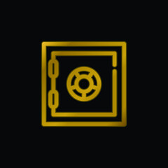Bank Safe Box gold plated metalic icon or logo vector